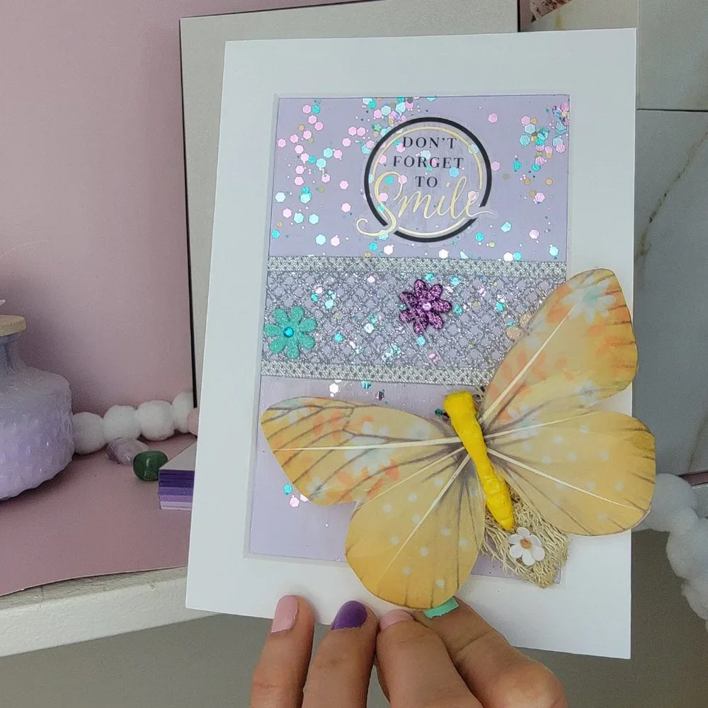 Colorful butterfly Handmade card Art wall Home Decor purple yellow gift